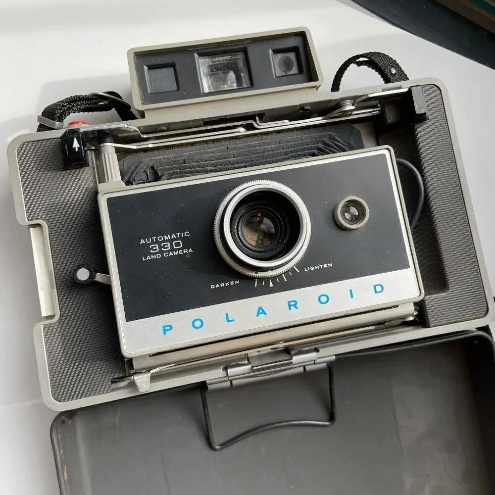 Vintage Polaroid 330 Land Camera Bundle w/ Case, Flash, Bulbs, Manuals